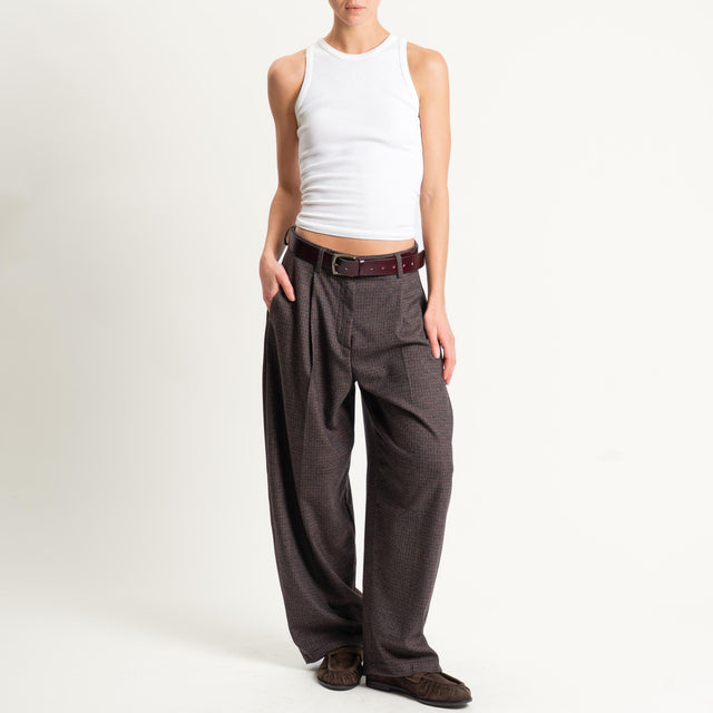 Zeroassoluto-Pantalone GENNY comfort elasticizzato - micro pied de poule beige/vino