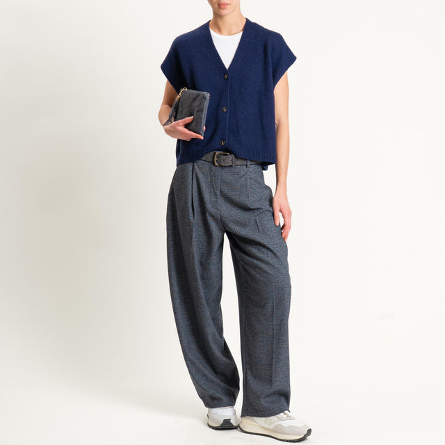 Zeroassoluto-Pantalone GENNY comfort elasticizzato - micro pied de poule grigio/blu