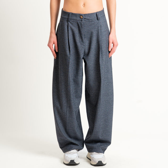 Zeroassoluto-Pantalone GENNY comfort elasticizzato - micro pied de poule grigio/blu