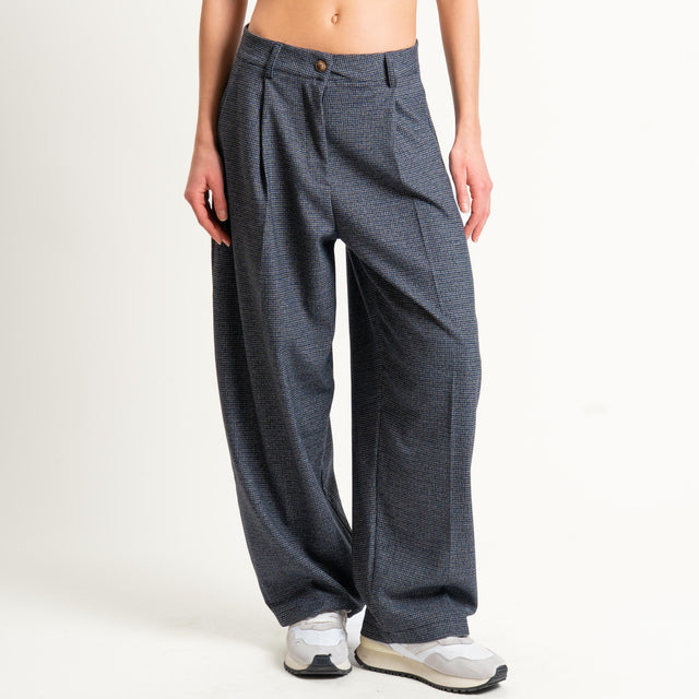 Zeroassoluto-Pantalone GENNY comfort elasticizzato - micro pied de poule grigio/blu