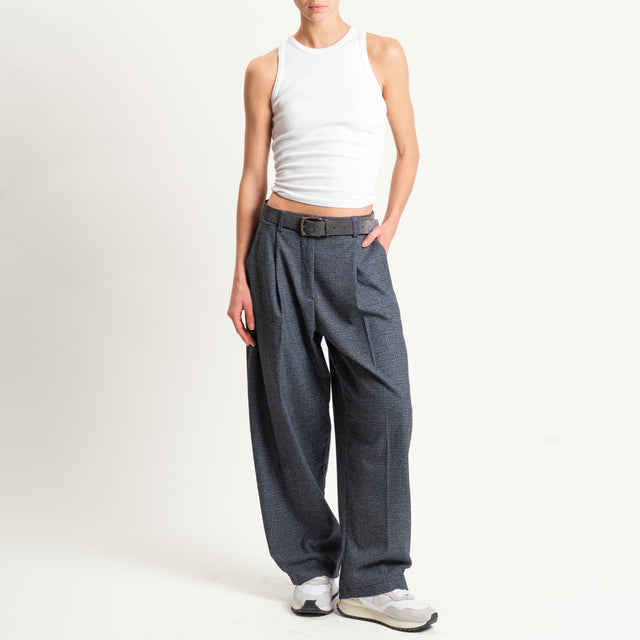 Zeroassoluto-Pantalone GENNY comfort elasticizzato - micro pied de poule grigio/blu