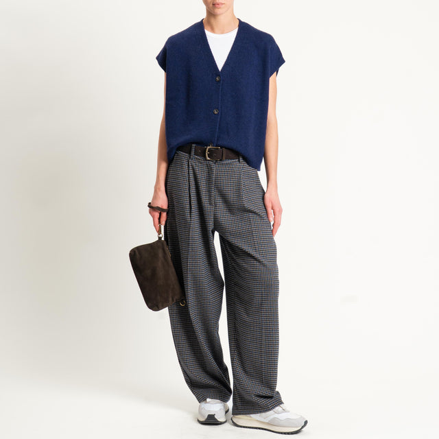 Zeroassoluto-Pantalone GENNY comfort elasticizzato - pied de poule grigio/moro/blu