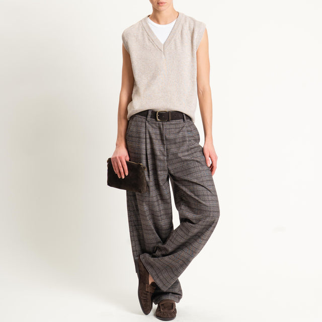 Zeroassoluto-Pantalone GENNY comfort elasticizzato - principe di galles moro/sand