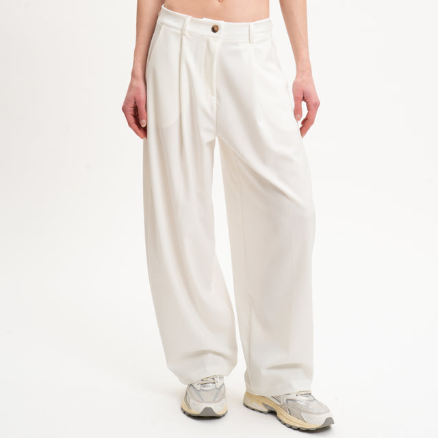Pantalón Zeroassoluto-GENNY en tejido de poliviscosa elástica - blanco roto