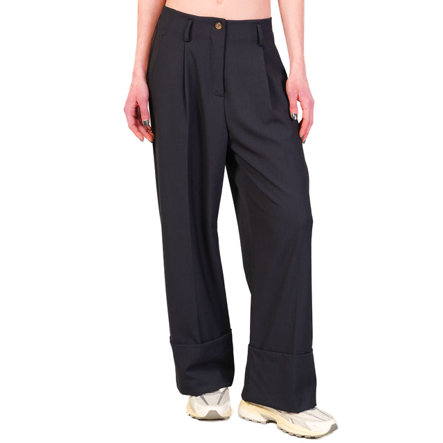 Pantalón Zeroassoluto-GESSY con vuelta en tejido de poliviscosa elástica - azul