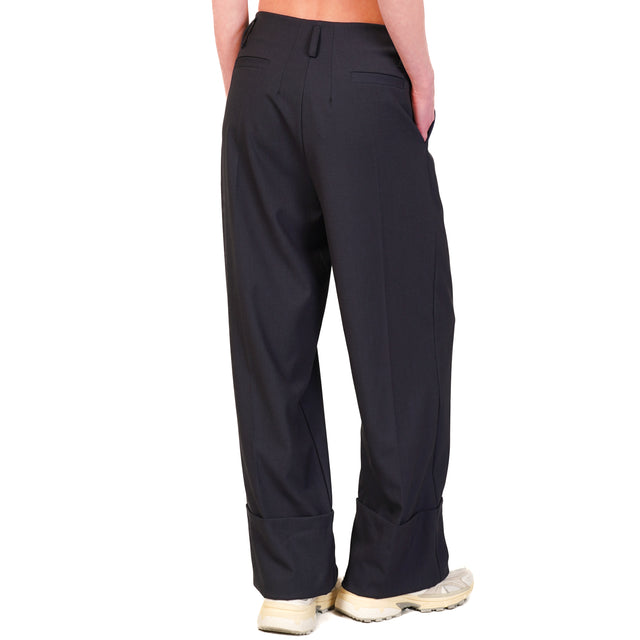 Pantalón Zeroassoluto-GESSY con vuelta en tejido de poliviscosa elástica - azul