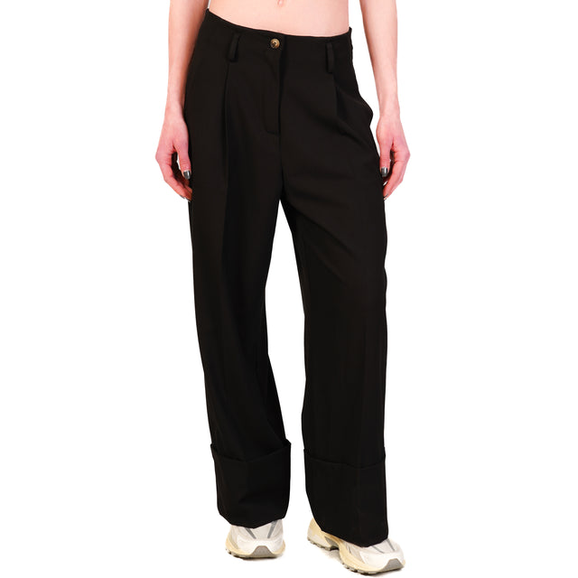 Pantalón Zeroassoluto-GESSY con vuelta en tejido de poliviscosa elástica - negro