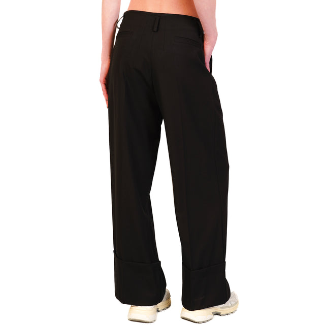 Pantalón Zeroassoluto-GESSY con vuelta en tejido de poliviscosa elástica - negro