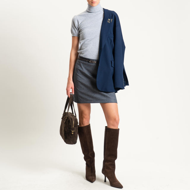 Zeroassoluto-Minigonna GINA tessuto elasticizzato - micro pied de poule grigio/blu