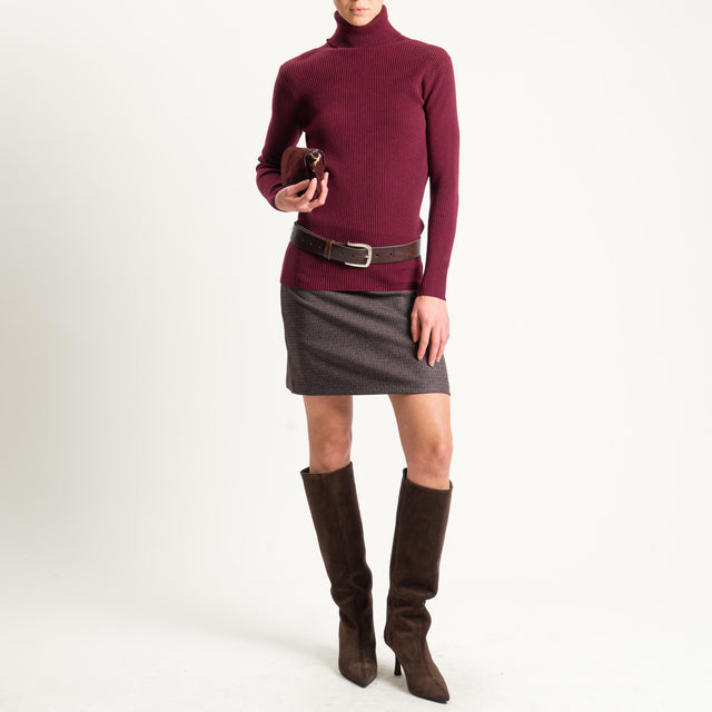 Zeroassoluto-Minigonna GINA tessuto elasticizzato - micro pied de poule beige/vino