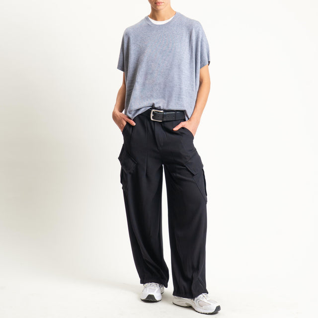 Zeroassoluto-Pantalone GIORDY cargo tessuto fluido - nero