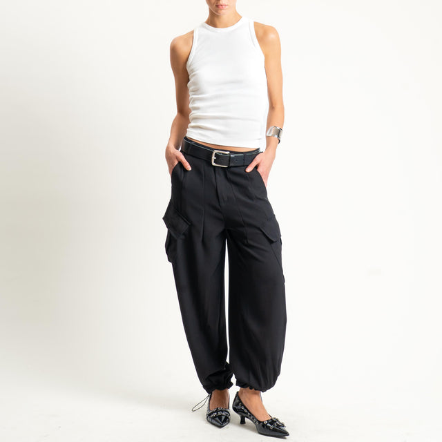 Zeroassoluto-Pantalone GIORDY cargo tessuto fluido - nero