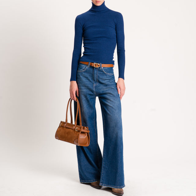 Zeroassoluto-Maglia collo alto a costine - blu