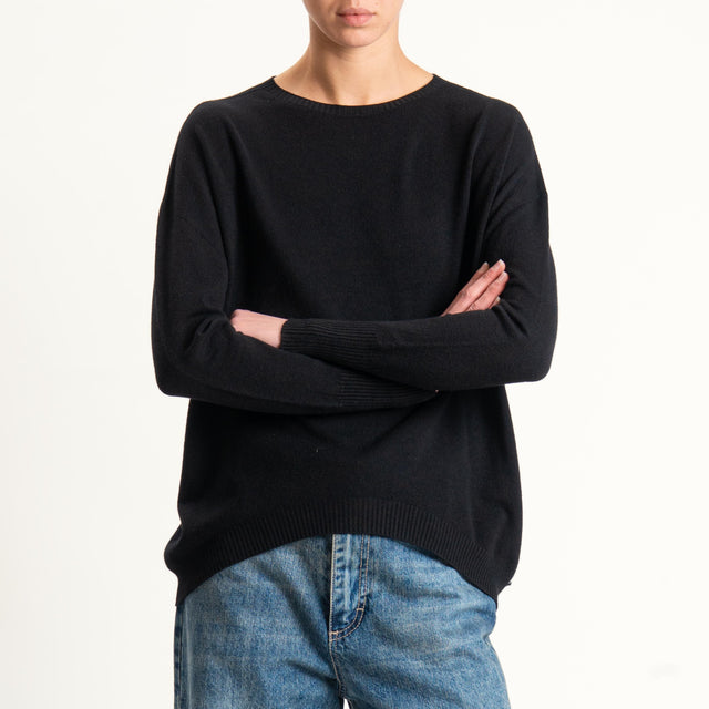 Zeroassoluto-Maglia girocollo bordi a coste - nero