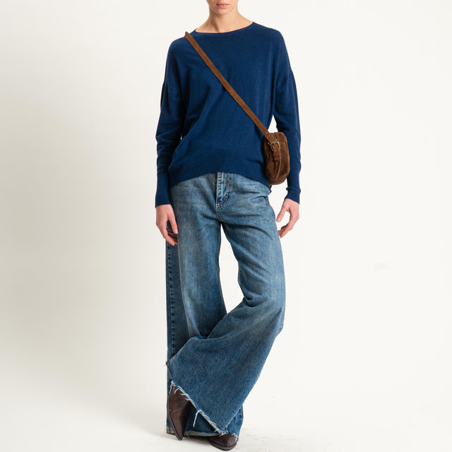 Zeroassoluto-Maglia girocollo bordi a coste - blu