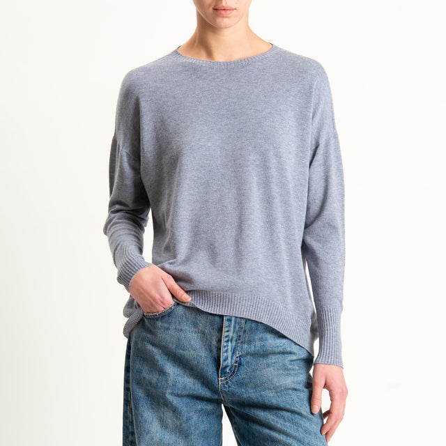 Zeroassoluto-Maglia girocollo bordi a coste - grigio melange