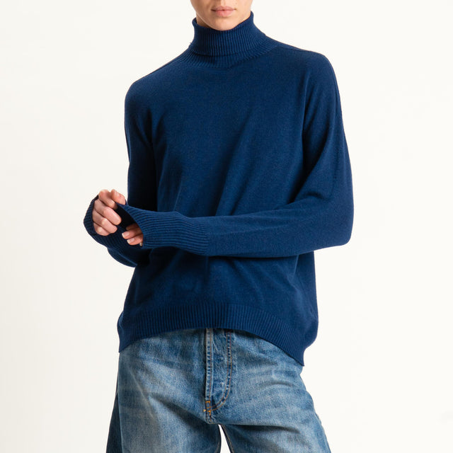 Zeroassoluto-Maglia collo alto bordi a costine - blu
