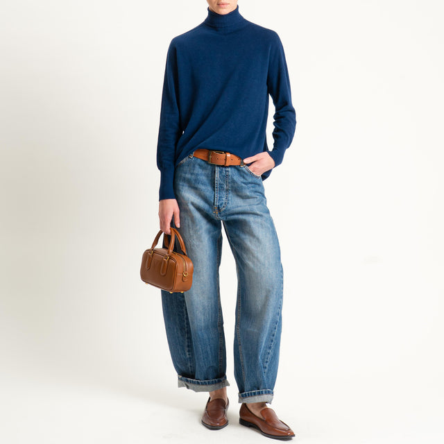 Zeroassoluto-Maglia collo alto bordi a costine - blu