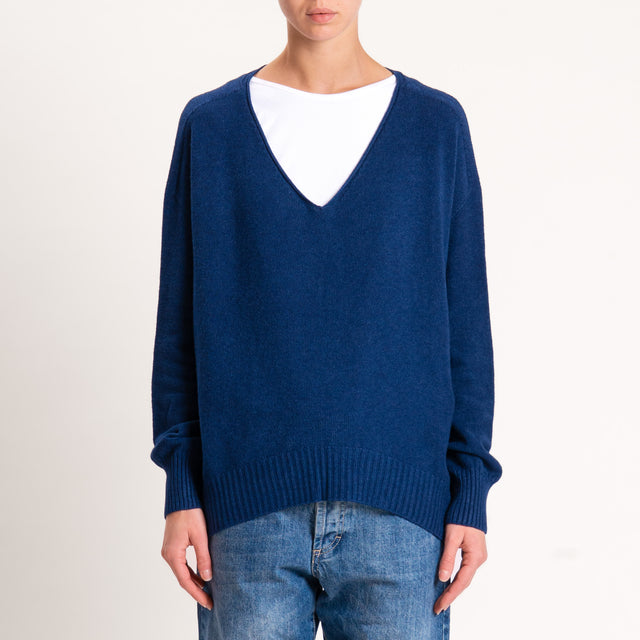 Zeroassoluto-Maglia scatola scollo a v - blu