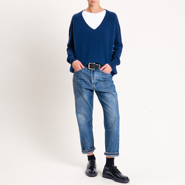 Zeroassoluto-Maglia scatola scollo a v - blu
