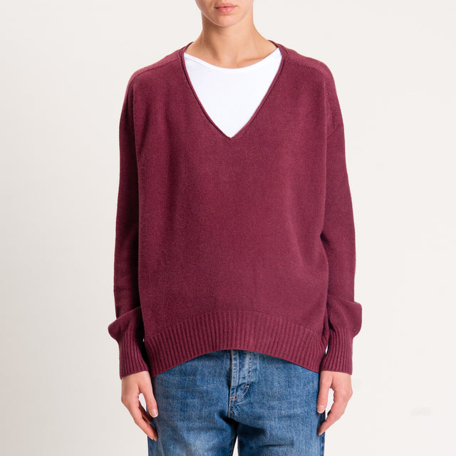 Zeroassoluto-Maglia scatola scollo a v - Bordeaux