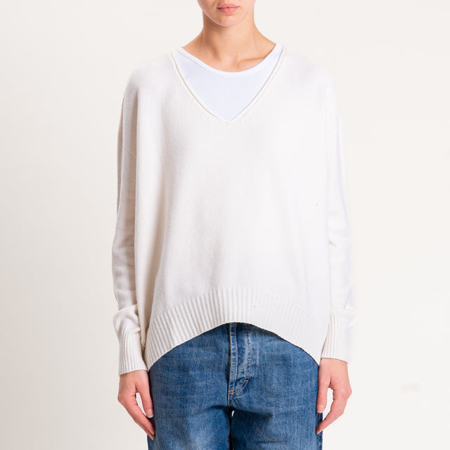 Zeroassoluto-Maglia scatola scollo a v - burro