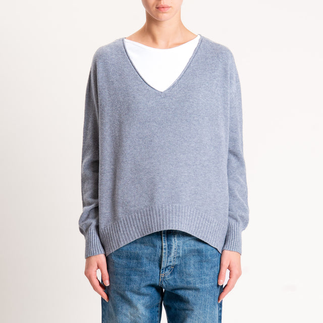 Zeroassoluto-Maglia scatola scollo a v - grigio melange