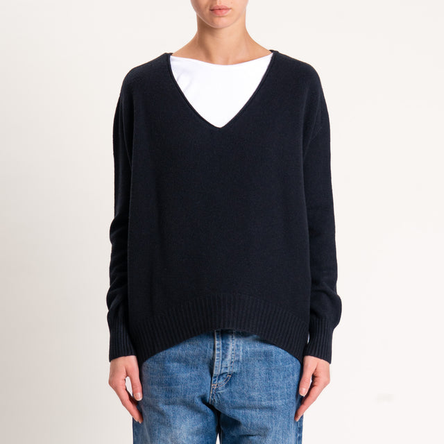 Zeroassoluto-Maglia scatola scollo a v - nero