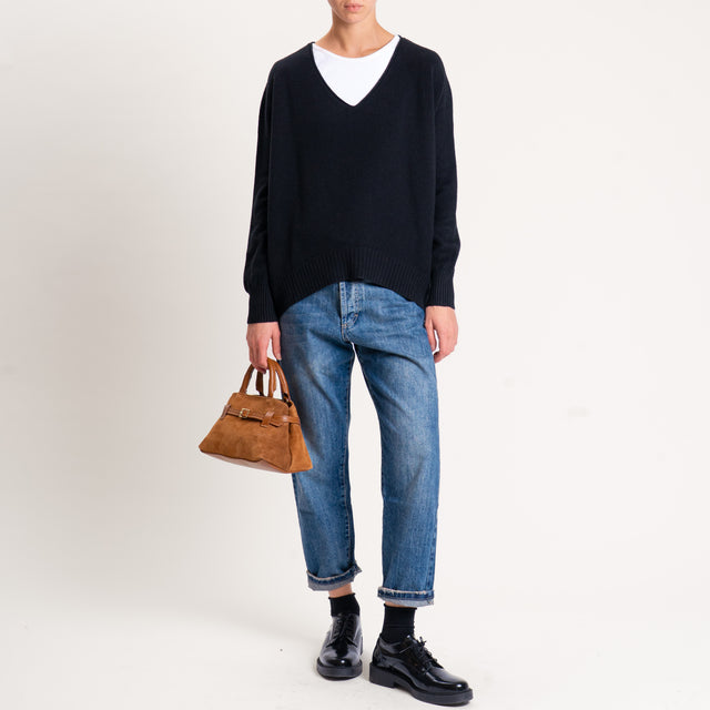 Zeroassoluto-Maglia scatola scollo a v - nero