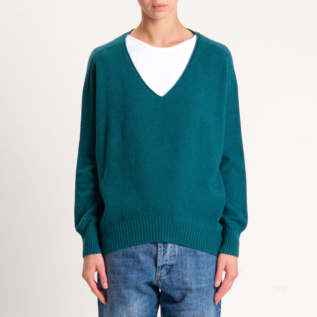 Zeroassoluto-Maglia scatola scollo a v - verde