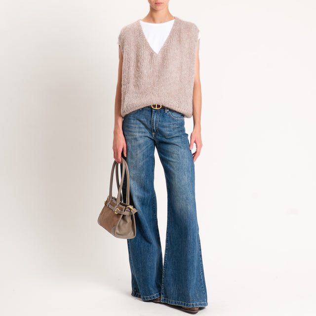Zeroassoluto-Maglia mohair scollo a v smanicata - beige