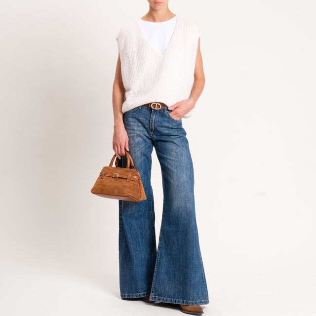 Zeroassoluto-Maglia mohair scollo a v smanicata - burro