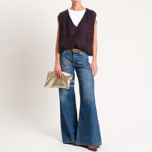 Zeroassoluto-Maglia mohair scollo a v smanicata - moro