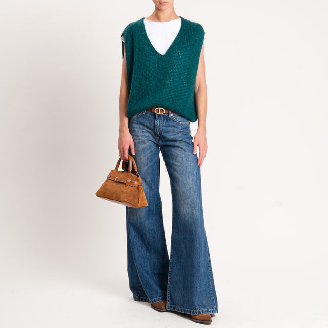 Zeroassoluto-Maglia mohair scollo a v smanicata - verde