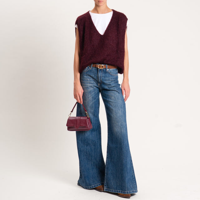 Zeroassoluto-Maglia mohair scollo a v smanicata - vino
