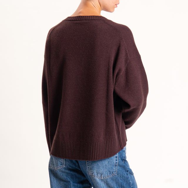 Zeroassoluto-Maglia 100% lana scatola scollo a v - moro