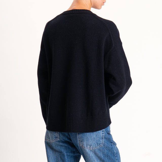 Zeroassoluto-Maglia 100% lana scatola scollo a v - nero