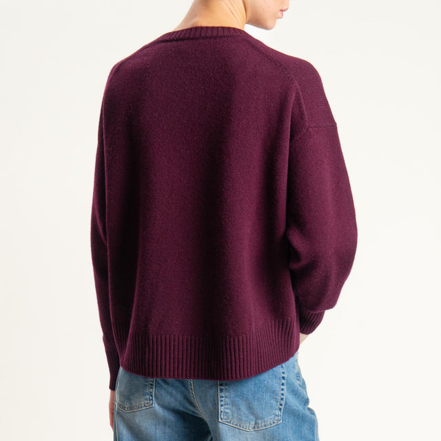 Zeroassoluto-Maglia 100% lana scatola scollo a v - vino
