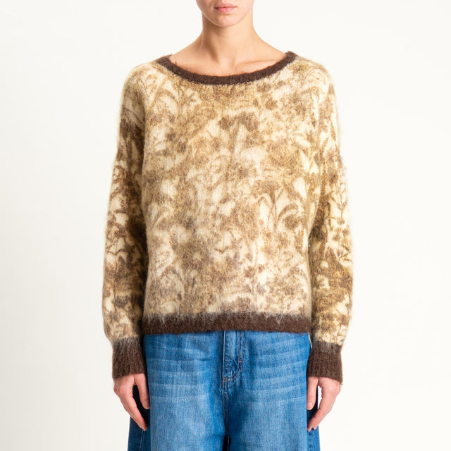 Zeroassoluto-Maglia mohair fantasia fiori - burro/moro/militare