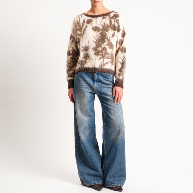 Zeroassoluto-Maglia mohair fantasia fiori - burro/moro