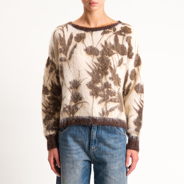 Zeroassoluto-Maglia mohair fantasia fiori - burro/moro