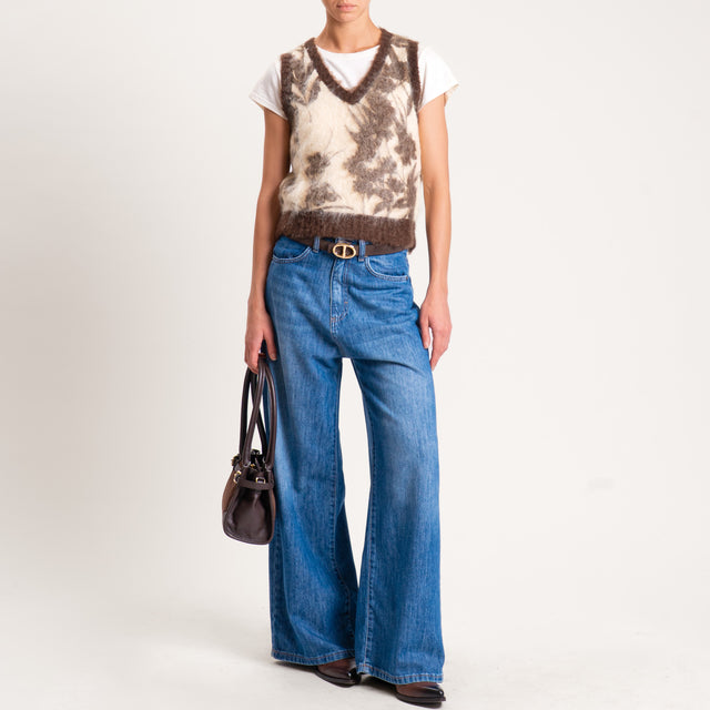 Zeroassoluto-Gilet mohair fantasia fiori - burro/moro