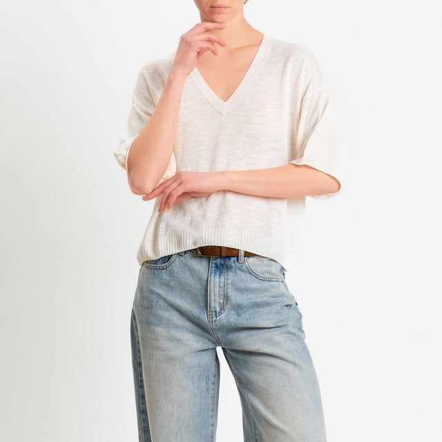 Zeroassoluto-Maglia scollo v garzata misto lino - burro