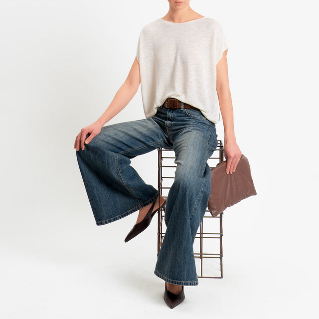 Zeroassoluto-Maglia smanicata garzata misto lino - burro