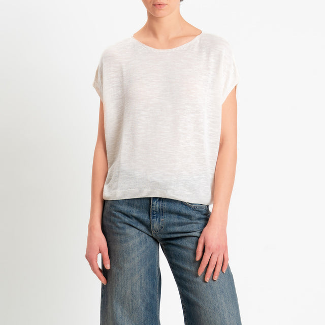 Zeroassoluto-Maglia smanicata garzata misto lino - burro