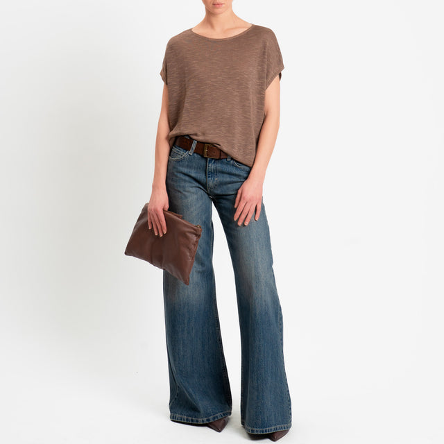 Zeroassoluto-Maglia smanicata garzata misto lino - choco