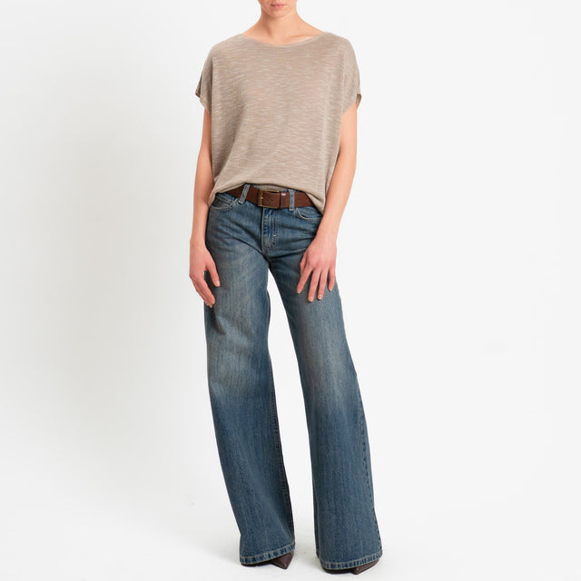 Zeroassoluto-Maglia smanicata garzata misto lino - sand