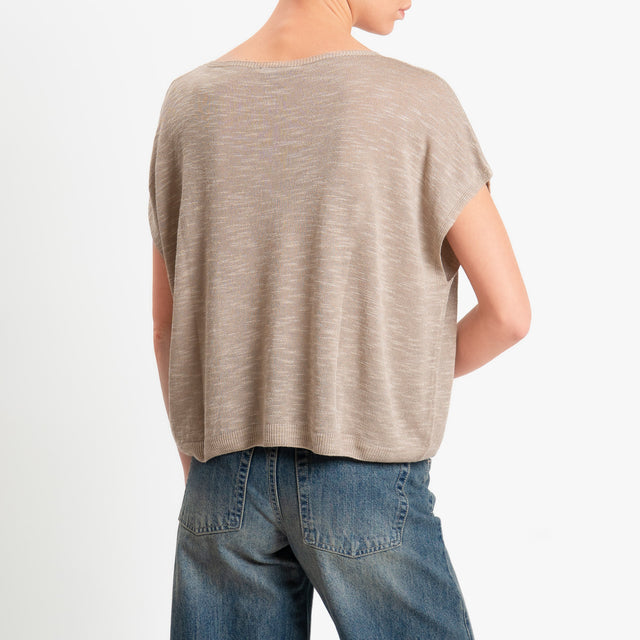 Zeroassoluto-Maglia smanicata garzata misto lino - sand