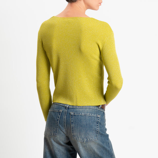 Zeroassoluto-Maglia a v in lurex costine elasticizzata - lime