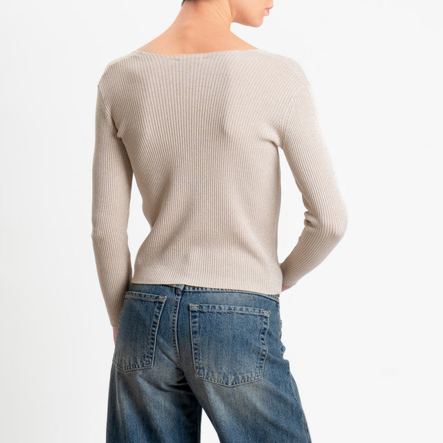 Zeroassoluto-Maglia a v in lurex costine elasticizzata - sand